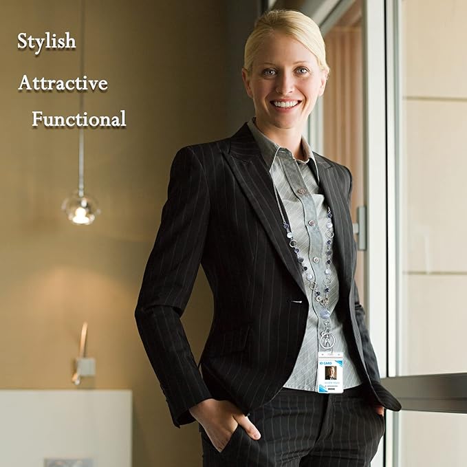 Lanyards for Keys ID Badges Women Beaded Lanyard Teacher Lanyard Necklace ID Card Key Holder Long Keychain Lanyard ID Holder Cute Bling Stainless Steel Chain Female Office Nurse Work Jewelry