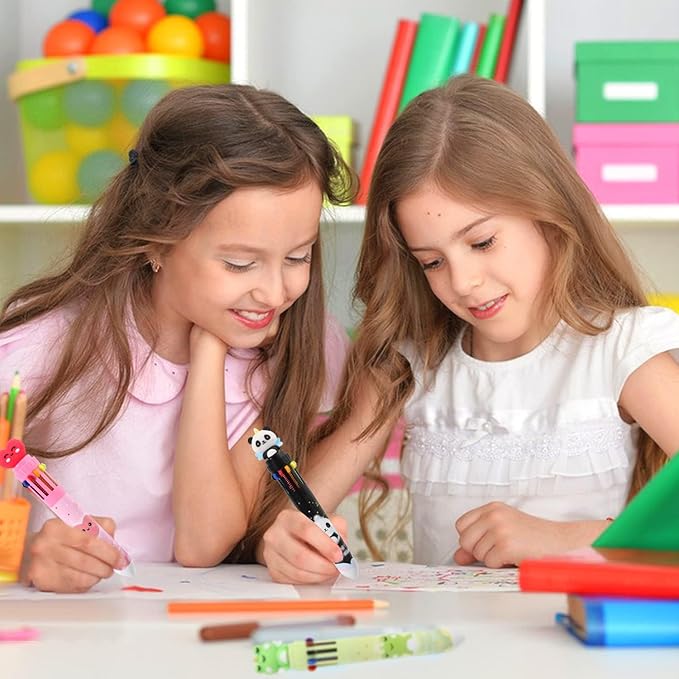 Multicolor Ballpoint Pen 0.7 mm, 10-in-1 Colored Pens Fine Point Retractable Cute Cartoon Animal Ballpoint Pens for Office School Students Kids Christmas Gift, 6 Pack