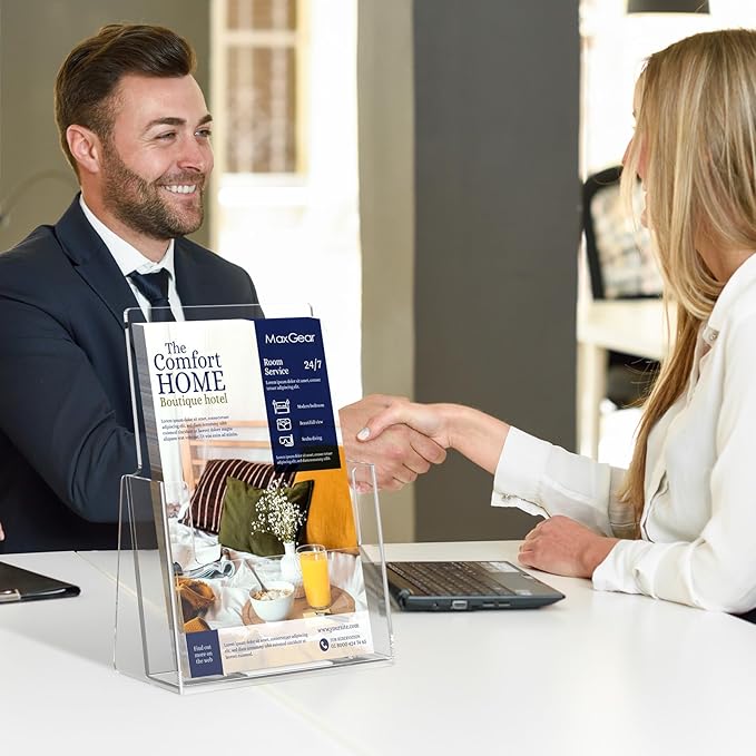 MaxGear Acrylic Brochure Holder 6 x 9 Inches, Clear Literature Holder Acrylic Countertop Organizer Plastic Flyer Display Stand Clear Bi-fold Magazine Holder for Pamphlet, Booklet, Menu, 6 Pack