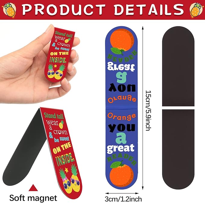 48 Pack Scented Bookmarks Magnetic Scratch and Sniff Bookmarks Fruit Food Bookmarks for Kids Cute Bookmarks with Sayings Christmas Bookmarks for Kids Students Teens Teachers (Fruit Flavor)