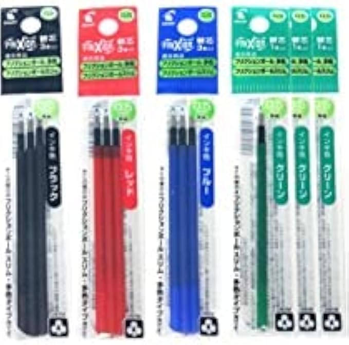 Pilot Gel Ink Refills for FriXion Ball 4 Gel Ink Multi Pen, 0.5mm, Black/Blue/Red/Green Ink, 6 Packs 12 refills total Value Set