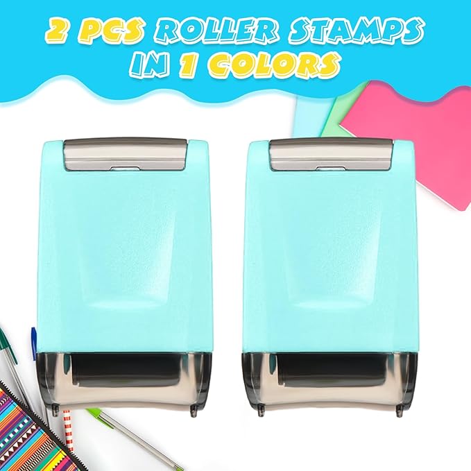 Sherr 2 Handwriting Line Stamp Roller Dashed Handwriting Lines Practice Roller Stamp for Kids, Teachers Kindergarten Education Classroom Back to School Need(2.72 x 2.44 x 1.54 Inch,Light Blue)