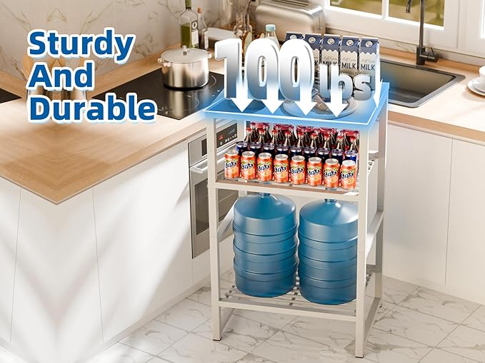 3-Tier Heavy-Duty Printer Stand – Multi-Functional Office Organizer with Wood Top, Perfect for Desk Underneath Storage,White with White Board