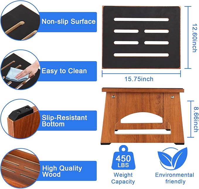 One Step Stool for Adults Seniors with Non-Slip Rubber Stepping Feet, Heavy Duty Platform Step Stools, 8.7 in Portable Bed Steps for High Beds for Bathroom, Bedroom, Kitchen & Bedside Support