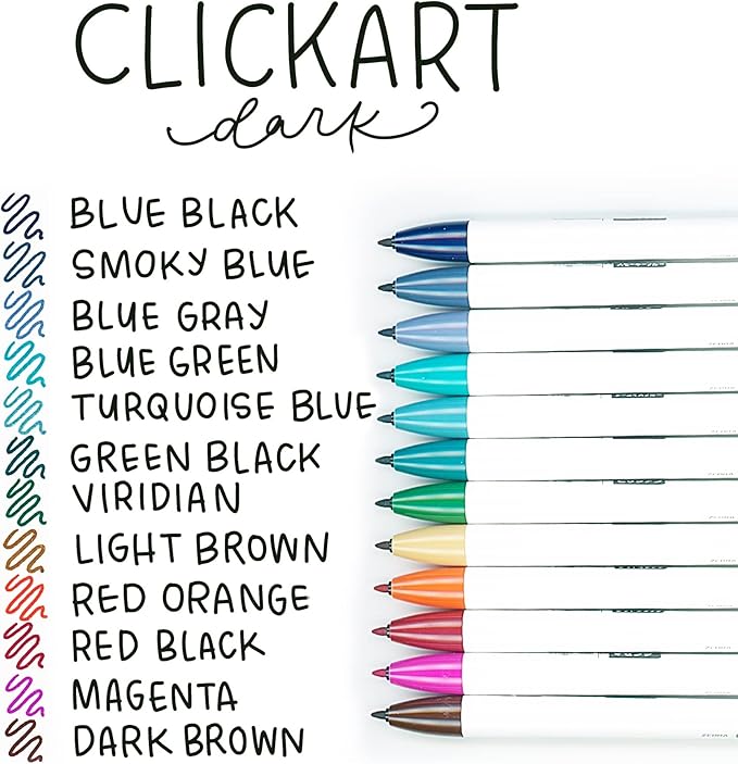 Zebra Pen ClickArt Retractable Marker Pen, Fine Point, 0.6mm, Assorted Dark Ink Colors, 12-Pack (69812)