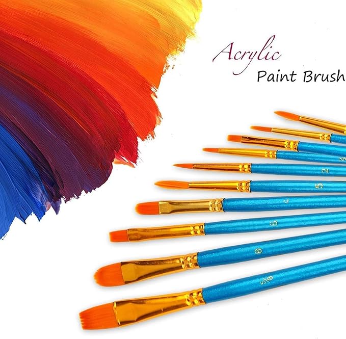 Soucolor Acrylic Paint Brushes Set, 40Pcs Round Pointed Tip Artist Paintbrushes for Acrylic Painting Oil Watercolor Canvas Boards Rock Body Face Nail Art, Halloween Pumpkin Ceramic Crafts Supplies
