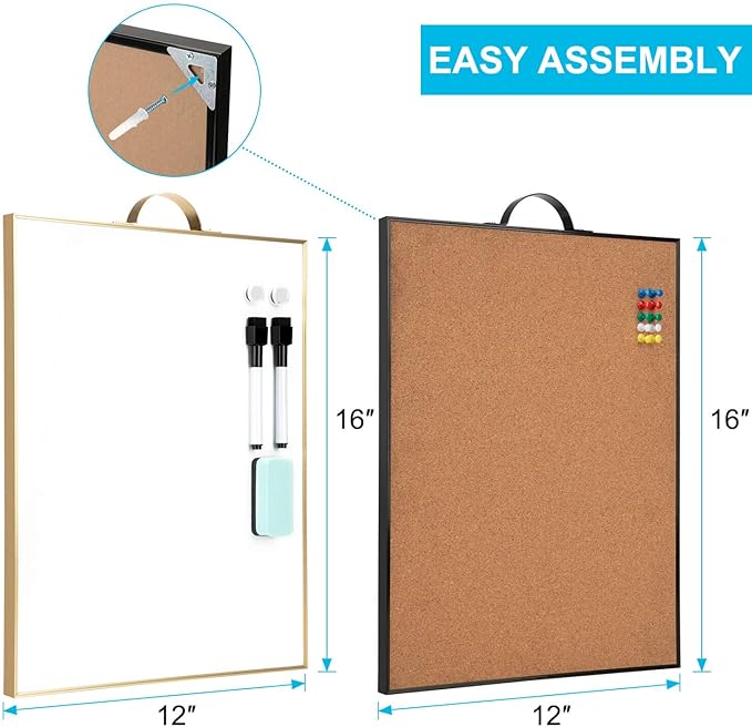 Small Whiteboard Cork-Board Combination for Wall - 24" x 16" Portable Aluminum Frame Magnetic Dry Erse Board with Holder, 1 Pack Mini Bulletin Cork Board & 1 Pack Whiteboard for School, Office, Home
