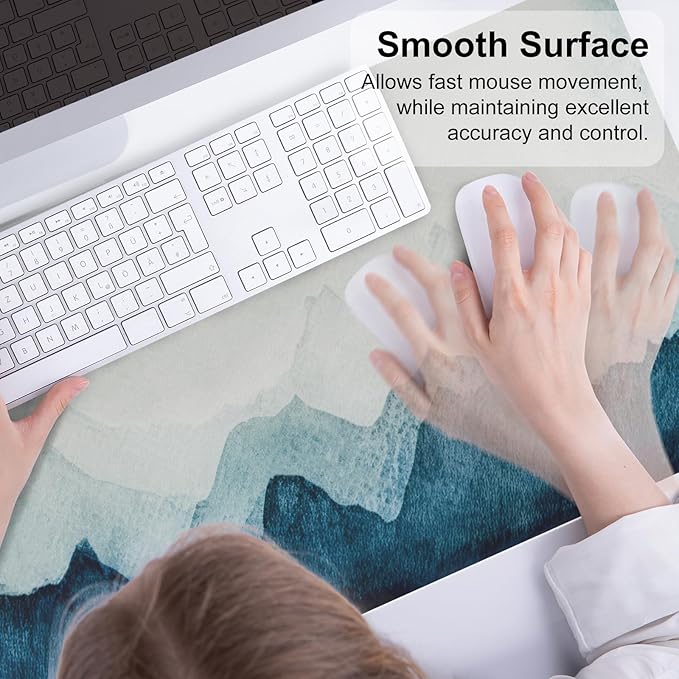 QIYI Desk Pad Large Keyboard and Mouse Pad for Laptop Computer, PU Leather Desk Cover Protector, Desk Décor Accessories for Office Home Work Writing Gaming 31.5" x 15.7" - Watercolor Mountain