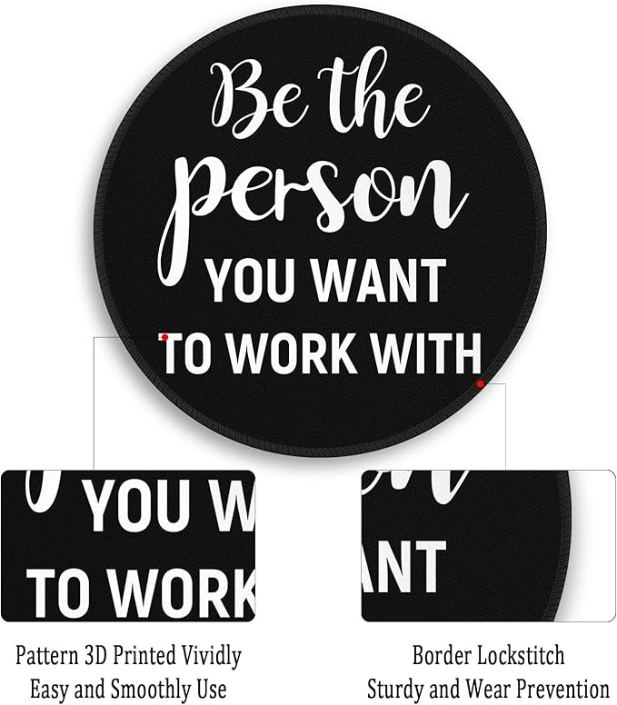 Gctriki Black Computer Mouse Pad for Desk, Funny Small Round Mousepad for Laptop Gaming Work, Inspirational Office Desk Decor Accessories Supplies Gifts for Coworkers Men Women