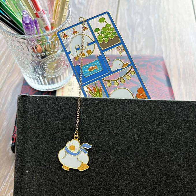 Metal Cat Bookmarks with Gift Box, Cat Pendent Book Markers for Book Lovers Bestfriend Cute Birthday Gifts Appreciation Gifts Mothers Day Teacher Student Gifts (Duck)