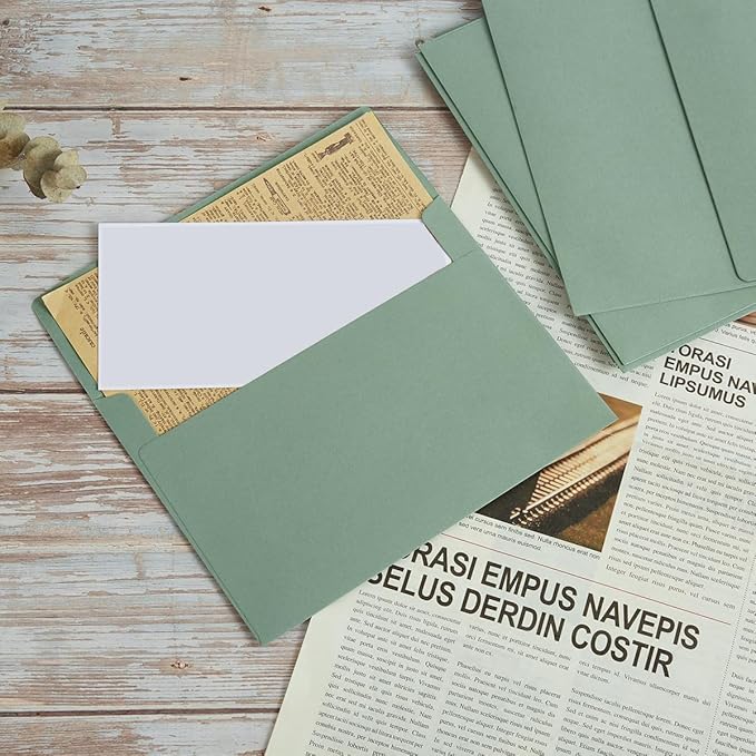 Wishop 100 Pack Sage-Green A7 Envelopes Self-Adhesive 5x7 Envelopes for Invitations, 5x7 Greeting Cards