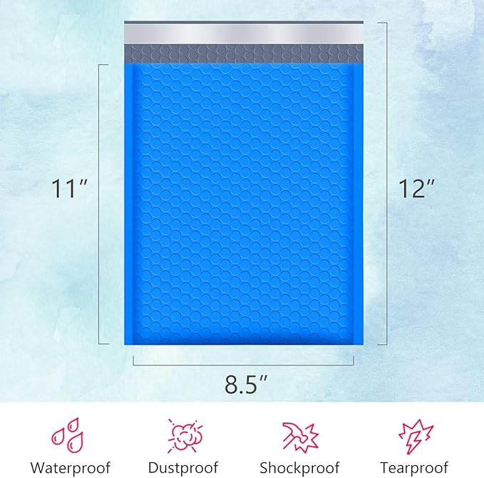 UCGOU Bubble Mailers 8.5x12 Inch Blue 25 Pack Usable Size 8.5x11 Poly Padded Envelopes #2 Medium Mailing Opaque Packaging Postal Self Seal Waterproof Boutique Shipping Bags for Clothes Makeup