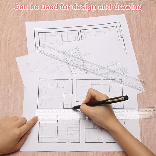 2 Pack-12 inch Clear Plastic Ruler Straight Shatterproof Transparent Rulers for Office Supply (Clear)