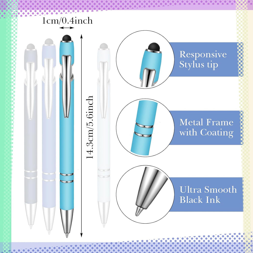 Zonon 38 Pieces Rubberized Ballpoint Pen with Stylus Tip Stylish Metal Pen Capacitive Styli with Soft Rubberized Grip, Black Ink for Most Devices (Blue Series)