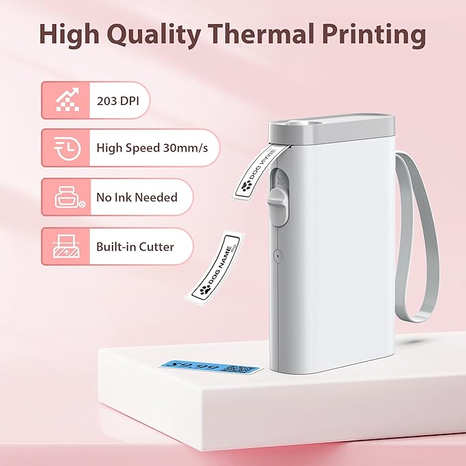 P21 Label Maker Machine with Tape, Bluetooth Label Printer Thermal Mini Label Makers with Built-in Cutter and Multiple Templates, Portable Printers for School, Office, Home Use (White)