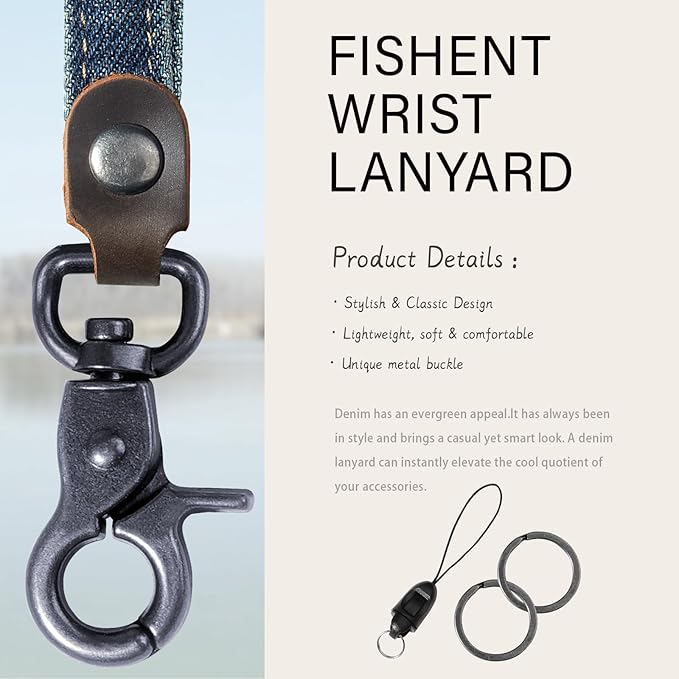 Fishent Denim Wristlet Keychain for Women Men, Cute Key Chain, Wrist Lanyards for Car Keys ID Badge Wallet Card Holder
