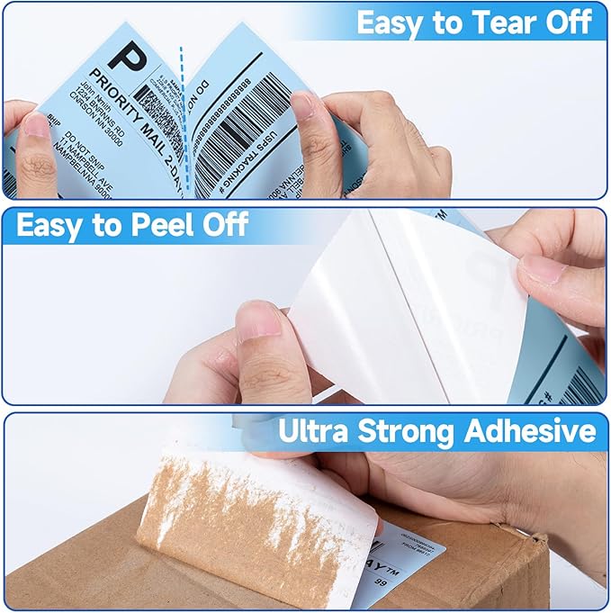 Phomemo 4X6'' Thermal Shipping Label - Pack of 100 4x6 Fan-Fold Label for Shipping Labels, Address, Mail, Product Logo Labels, Commercial Grade, Blue