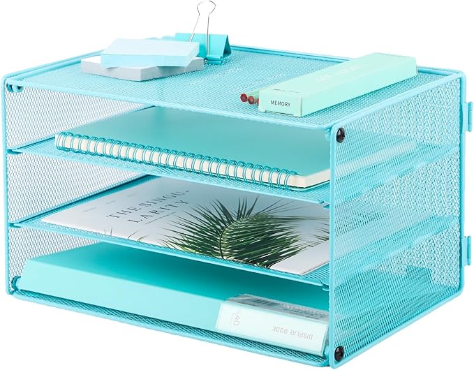EASEPRES 3 Tier Desk Paper Organizer, Blue