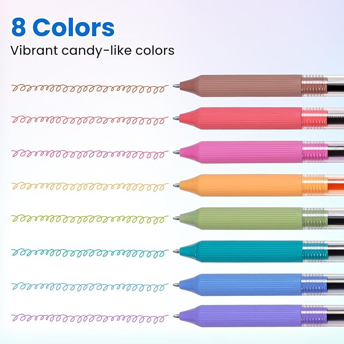 WRITECH Gel Pens Fine Point: 0.5mm Multicolor Ink Retractable 8ct Smooth Writing No Smear for Journaling Drawing Note Taking Silent Click Assorted Colored Pen Set 8ct Juice color