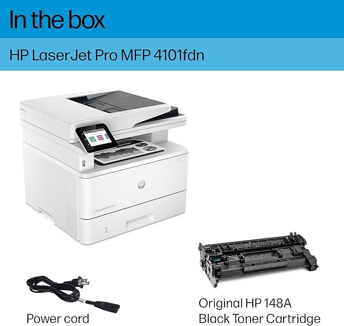 HP LaserJet Pro MFP 4101fdn Printer, Print, scan, copy, fax, Fast speeds, Easy setup, Mobile printing, Advanced security, Best for small teams, Ethernet/USB only