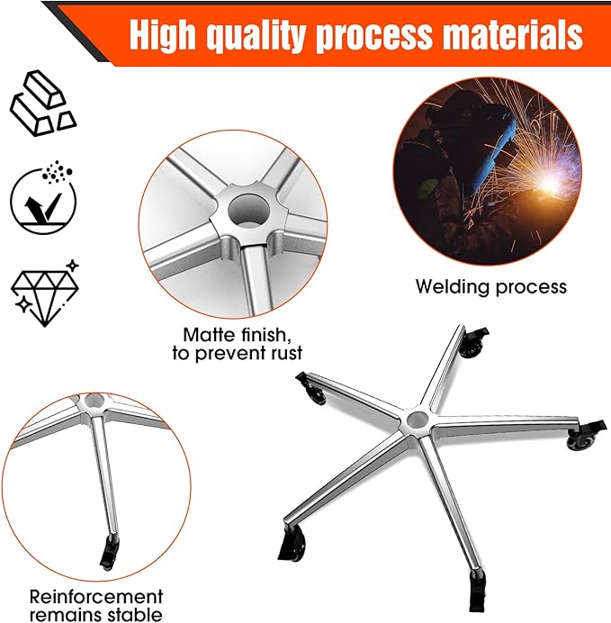 Office Chair Base Replacement PartsWith 5 Casters with Brakes(3300 lbs) - Heavy Alloy Office Chair Base Replacement, Office Chair Reinforced Metal Legs, Universal Gas Cylinder