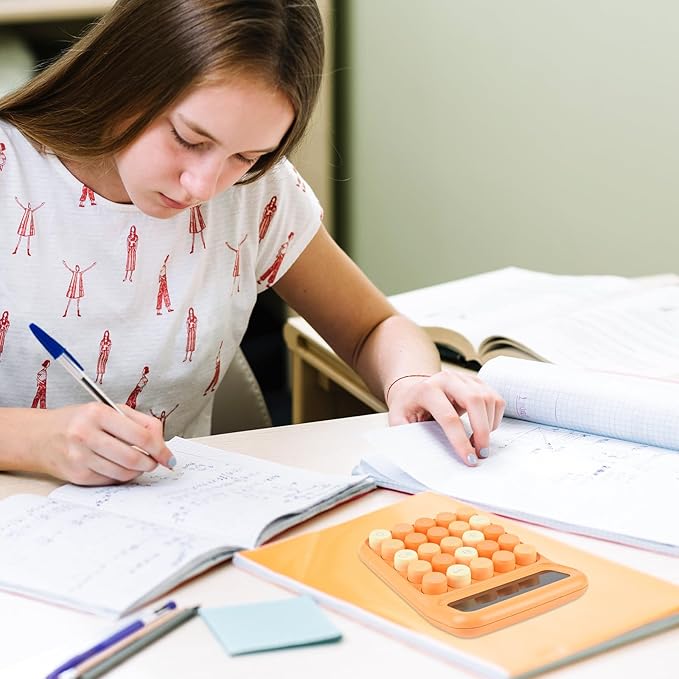 Desktop Calculator 12 Digit, Cute LCD Display Mechanical Basic Standard Calculators with Big Buttons, Aesthetic School Office Supplies (Mixed Orange)
