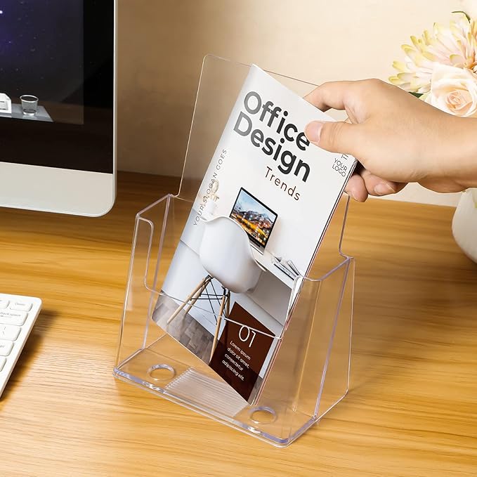 MaxGear Acrylic Brochure Holder 6 x 9 Inches, Clear Literature Holder Acrylic Countertop Organizer Plastic Flyer Display Stand Clear Bi-fold Magazine Holder for Pamphlet, Booklet, Menu, 6 Pack