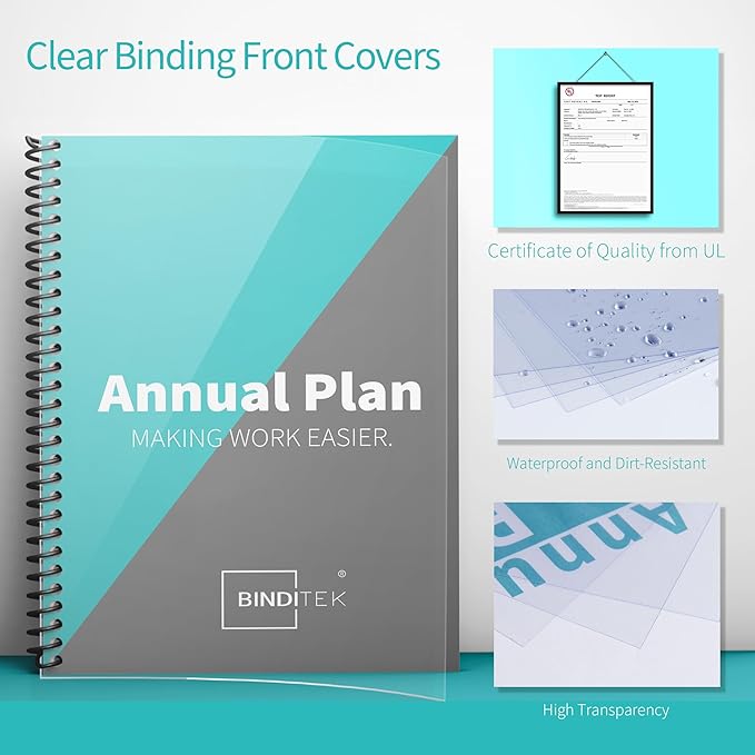 Binditek 200 Pack Binding Covers and Backs Set, 8.5 x 11 Inches, Including 100 Pcs 10 Mil Clear PVC Binding Covers, 100 Pcs 12 Mil Sand-Textured Polycovers, for Letter Size