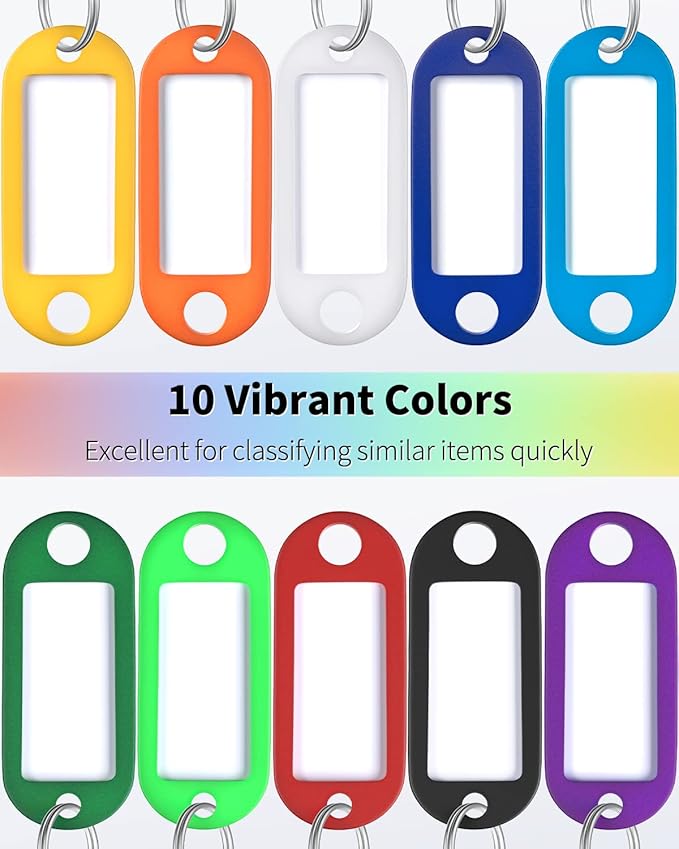 Uniclife 40 Pack Tough Plastic Key Tags with Split Ring Label Window, Assorted Colors