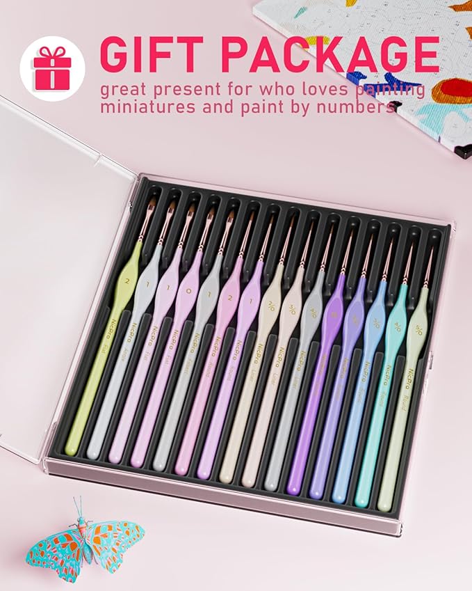 Nicpro 15PCS Micro Fine Detail Paint Brush Set, Aesthetic Pastel Small Miniature Fine Tip Detail Brushes Kit for Acrylic Oil Watercolor, Craft, Models, Miniatures, Rock Painting, Paint by Numbers