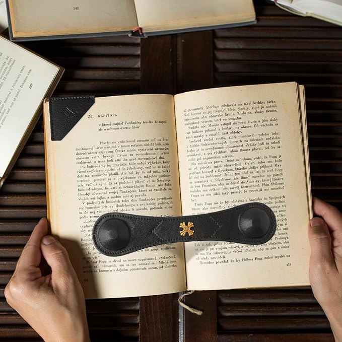 Book Weight Page Holder Heavy Genuine Leather Book Open Holder for Men Women Cookbook Weighted Bookmarks Gift Writer Reader (Bookmark+Heavy Page Holder-Black)