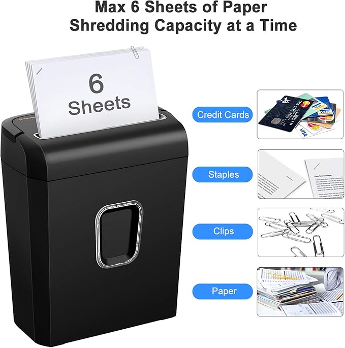 Bonsaii 6-Sheet Micro-Cut Paper Shredder, P-4 High-Security for Home & Small Office Use, Shreds Credit Cards/Staples/Clips, 3.4 Gallons Transparent Window Wastebasket, Black (C234-A)