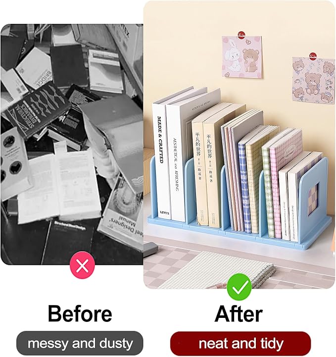 Lemical 4 Section Divider File Folder Holder Desk Book Organizer Desktop Bookshelf File Organizer Portable Plastic Kitchen Under Sink Organizer Pot Rack Handbag Sorter (Blue)