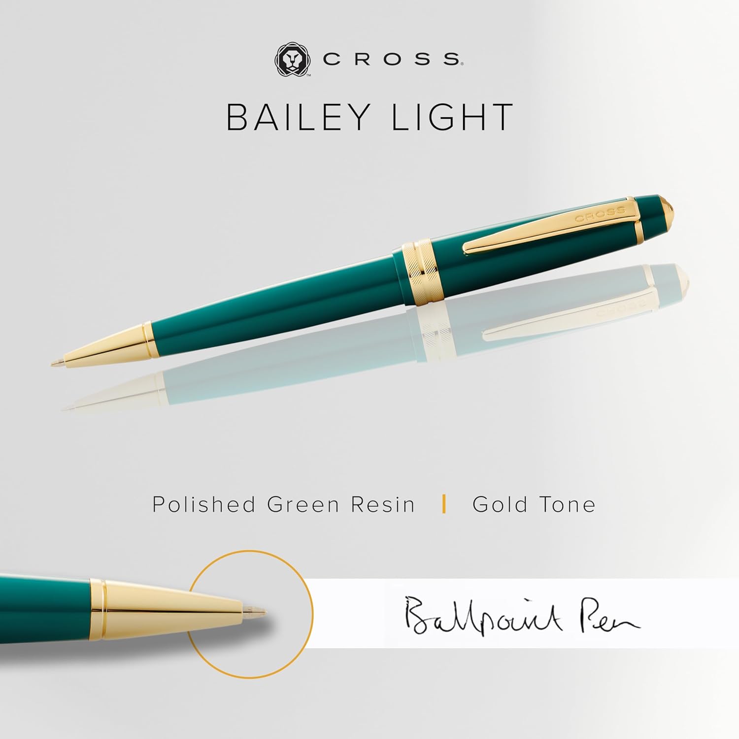 Cross Bailey Light Refillable Ballpoint Pen Presented in a Everyday Gift Box - Medium Point, Black Ink, Polished Green