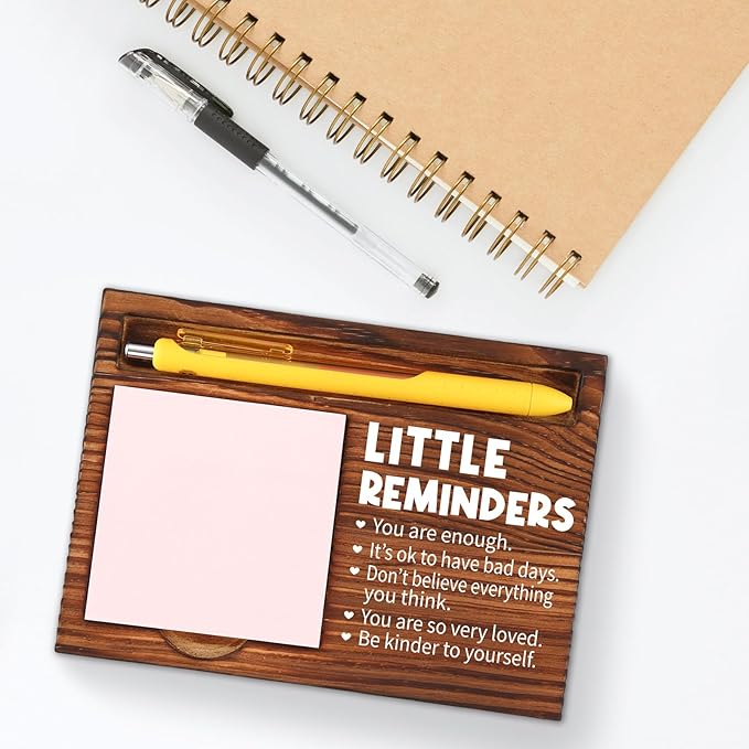 Inspirational Motivational Little Reminders Gifts for Women Men, Positivity Recovery Self Care Encourage Gifts, School Counselor Gifts, Mental Health Gifts, Desk Retro Note Pad Holder VN340