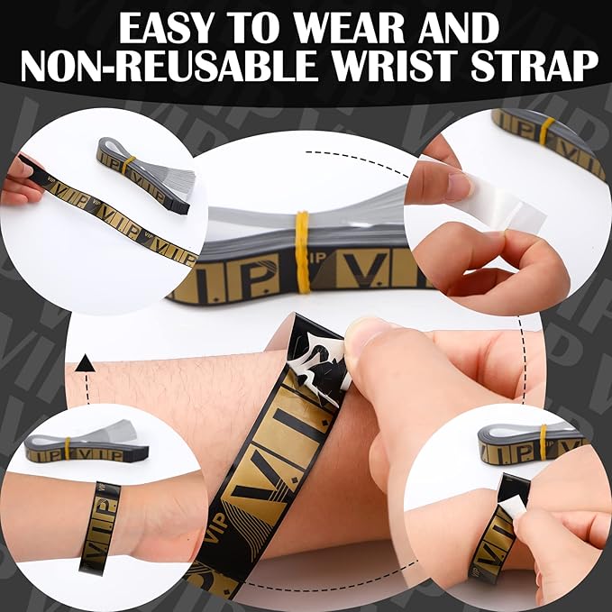 200 Pack VIP Wristbands for Events VIP Bracelets Paper Waterproof Party Wristbands for Events Amusement Parks Concerts Fairs Festivals, 0.79 x 10 Inch(Gold)