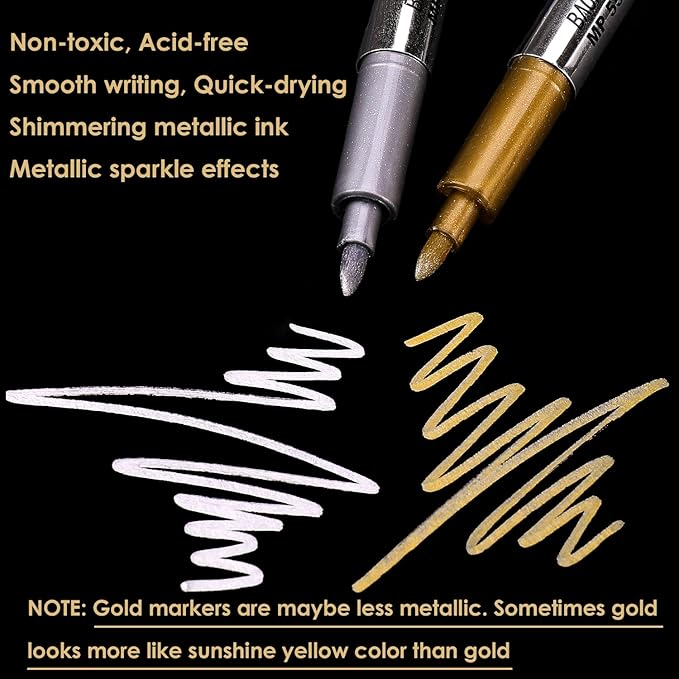 Dyvicl Metallic Markers Pens - Silver and Gold Paint Pens for Black Paper, Glass, Rock Painting, Halloween Pumpkin, Card Making, Scrapbook Album, Christmas DIY Art Craft Kids, Set of 4
