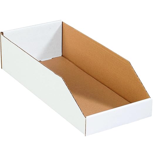 Partners Brand PBINBWZ818 Open Top Bin Boxes, 8" x 18" x 4 1/2", Oyster White (Pack of 50)