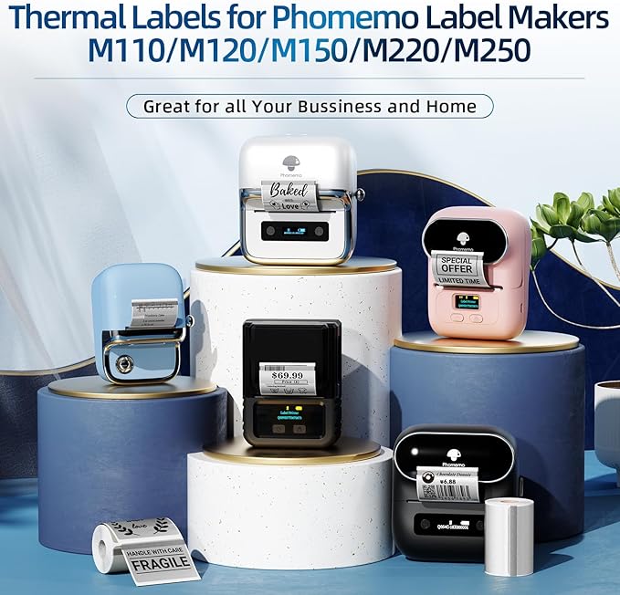 Phomemo Transparent Thermal Labels for M110/M120/M220/M150/M250 Label Maker, Self-Adhesive Thermal Label 1.57"x1.18"(40x30mm), 230 Labels/Roll, for Barcode, Address, Bussiness and Home Use, Sliver