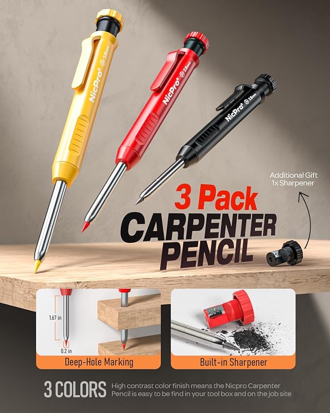 Nicpro 16 Pack Mechanical Carpenter Pencil Set with 42 Refill & Carbide Scribe Tool, Construction Pencils Heavy Duty Woodworking Pencils for Architect