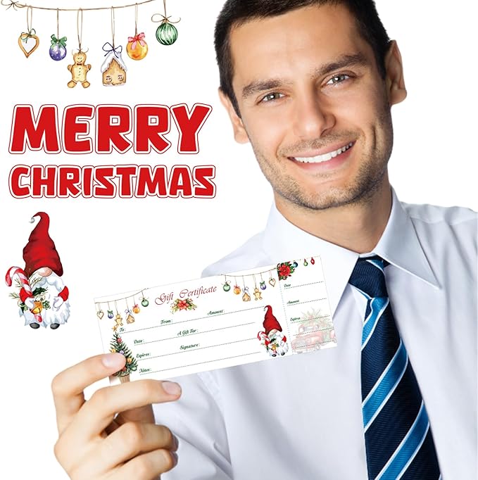 Sinmoe 50 Sets Gift Certificate for Business with 50 Pcs Envelopes Blank Gift Certificate Cards with Name and Address Rustic for Beauty Salon Restaurants Birthday (Xmas Style,4.72 x 2.36 Inch)