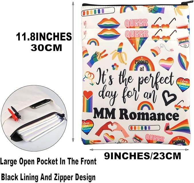 JNIAP MM Romance Book Sleeve Queer Readers Gifts Gay Pride Book Sleeve It's The Perfect Day for an MM Romance LGBTQ Pride Merch (for an MM Romance)