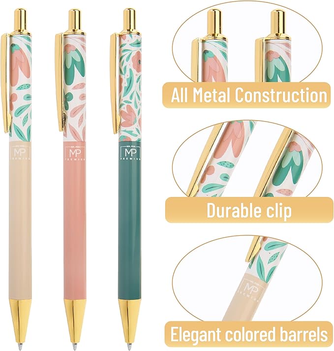Mr. Pen- Luxury Floral Pen Set, 3 pcs, Black Ink Ballpoint Pens, Floral Pen, Fancy Pens for Women, Cute Pens for Journaling, Easter Gift