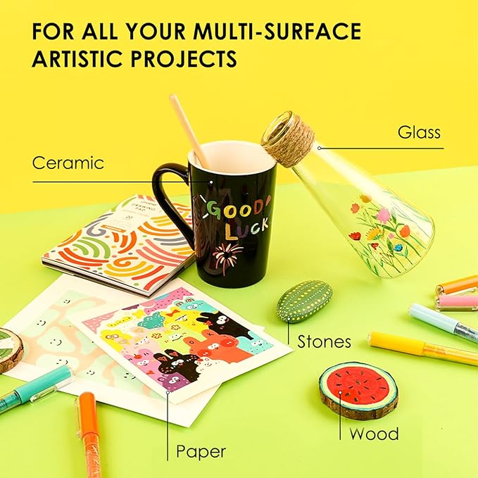 Grabie Acrylic Paint Pens Set, Easy-Flow Brush Tip Painting Markers for Canvas, Wood Crafts, Brush Tip Art Supplies