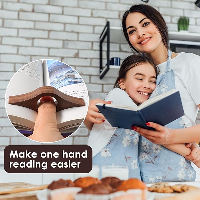 Book Weight Page Holder Wooden Thumb Book Open Holder Weighted Bookmark Corner Reading Book Accessories Gift for Writer Reader (Heavy Page Holder+Thumb Page Holder-Coffee)