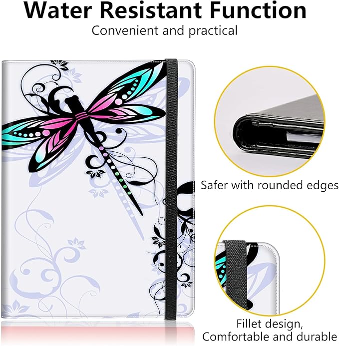PU Leather Padfolio Clipboard Notepad with Pen Loop and Elastic Strap Interview/Resume Document Organizer for Business School Office,Dragonfly with Lotus Flower