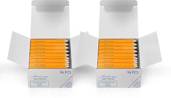 Mini Golf Pencils Without Erasers - 192 Count - Classic Pre-Sharpened #2 HB American Pew Pencils Standard Hex Shaped Bulk Pack
