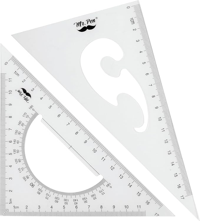 Mr. Pen- Triangle Ruler, 2 Pack, 17&11, 30/60 & 45/90, Right Triangle Ruler for Drawing, 30/60 Degree Triangle Plastic, 30 60 90 Triangle, Drawing Triangle Angle