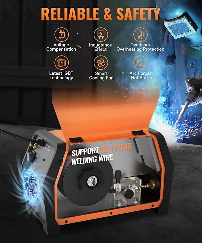 HITBOX Double Pulse Aluminum MIG Welder,All in 1,Gas MIG/Gasless Flux Core MIG/Stick/Lift TIG/Single Pulse/Dual Pulse Aluminum Welding Machine (HIM250DPP-US-D)