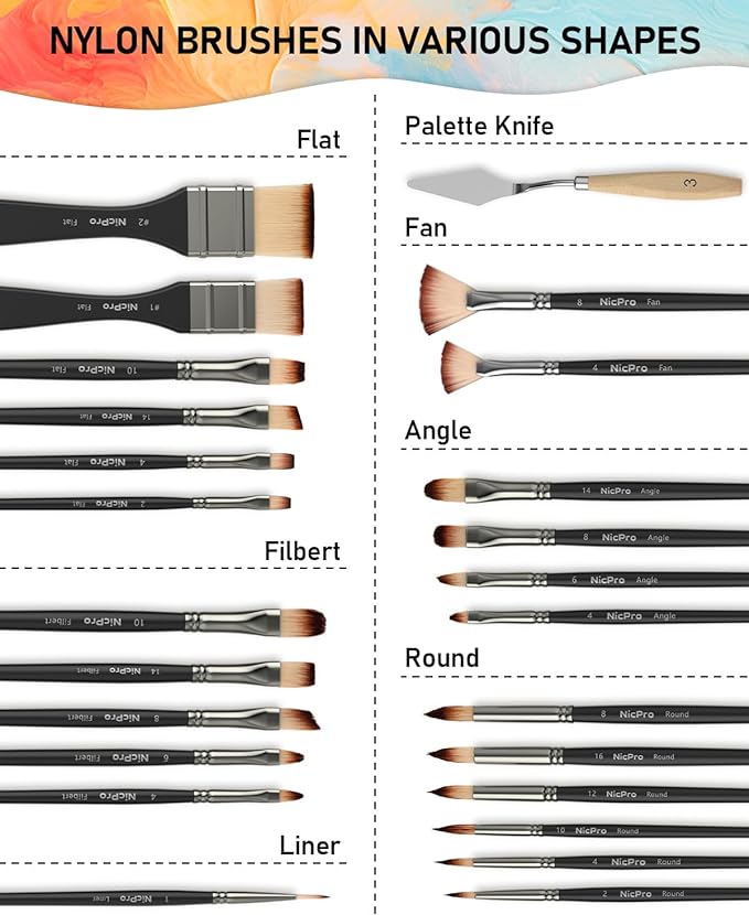 Nicpro 26pcs Paint Brush Set, Professional Paintbrushes with Palette Knife, Craft Paint Brushes for Acrylic Painting, Oil, Watercolor, Gouache & Canvas, Drawing & Art Supplies for Adults, Kids Artists